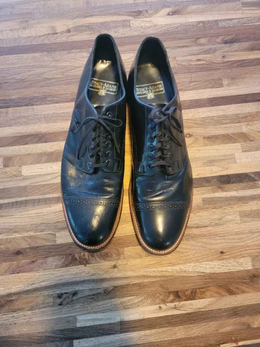 Stacy Adams Black Leather Lace Up Dress Cap Toe Oxford Shoes